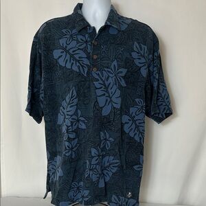 Tommy Bahama Men's Xl Blue Tropical Patterned Short Sleeve Cotton Shirt